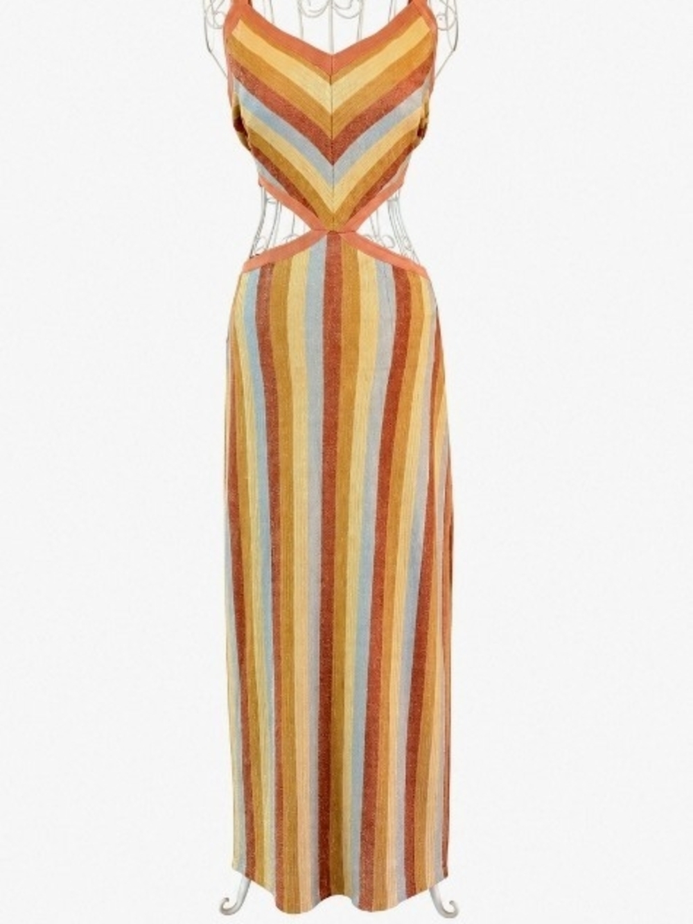 Altar'd State Striped Cutout Maxi in Rust, Mustard, Cream & Blue